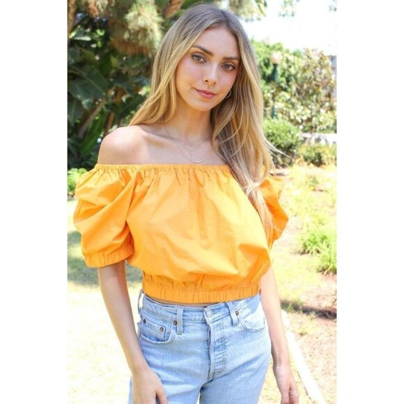 Code X Mode Womens Off Size Medium Shoulder Two Way Solid Top Marigold - Picture 1 of 4